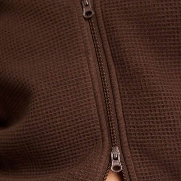 Negative Underwear Waffle Knit Zip-Up Hoodie M Brown - Picture 4 of 10